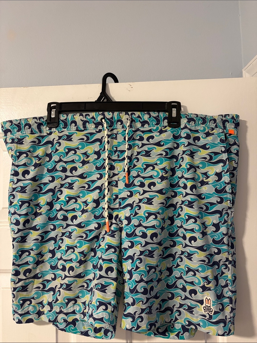 Psycho Bunny Teal Navy Wave Print Swim Shorts